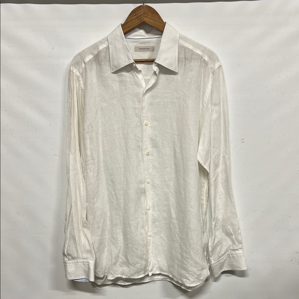 Ermenegildo Zegna Linen Button Front Shirt White Resortwear Coastal